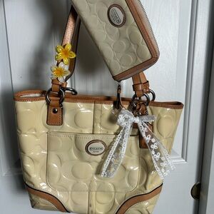 Coach Cream and Tan Tote with Wallet